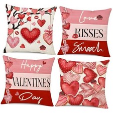 Valentine's Day Pillow Covers 18x18 Set of 4 Red Hearts 18" x 18" Pack of 4 