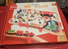 Qilay 140 Pcs Wooden Train Set, Delux Toddler Train Set Railway Kits for Kids...