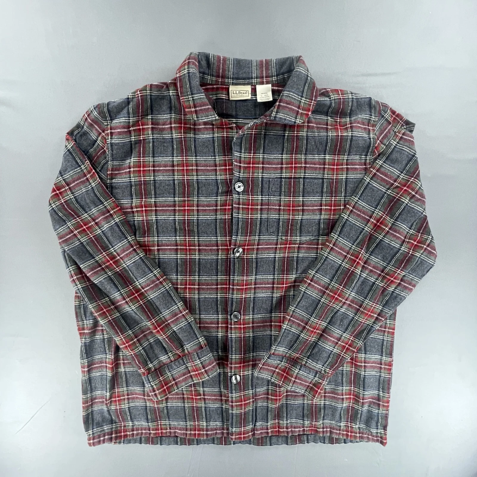 LL Bean Shirt Mens XL Gray Red Plaid Flannel Button Down Outdoors Classic