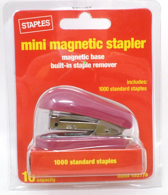 Staples Pink Mini Magnetic Stapler Magnetic Base Built in Staple Remover Staples