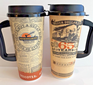 Silver Dollar City Insulated Refillable Mug Travel w/Lid (Lot of 2)