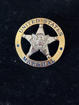 US Marshals Lapel Pin/ Hat Pin/ Tie Tack. Silver Star with Gold Trim
