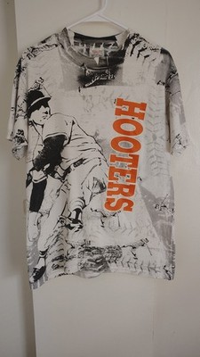 Hooters T-shirt Mens Size Small Vintage 90's Baseball All Over Graphic HTF