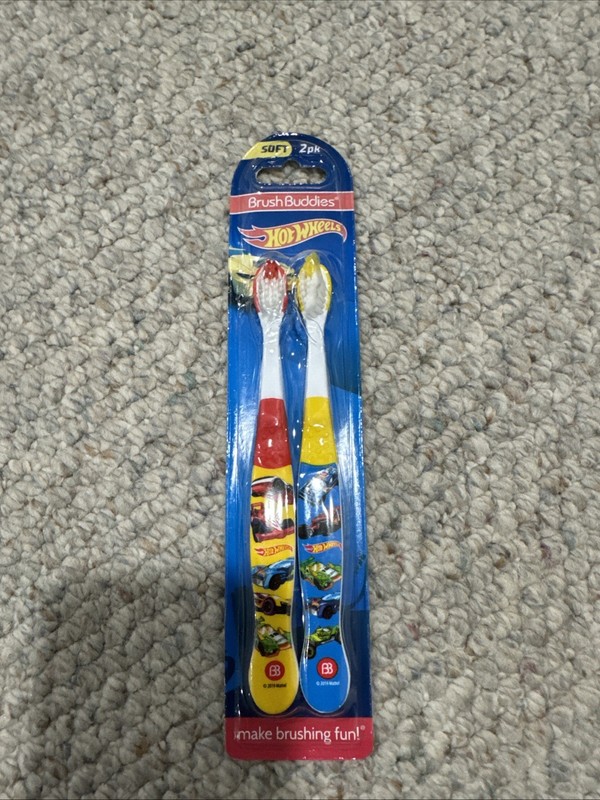 Mattel's Brush Buddies Hot Wheels 2 Pack Soft Toothbrushes  New Kids Racing