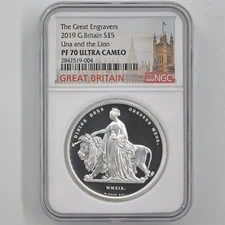 2019 Great Britain Una and the Lion 5 Pounds 2oz Silver Proof Coin NGC PF 70 UC