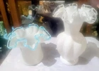 Set Of Vintage Fenton milk glass vases with ruffled edges.