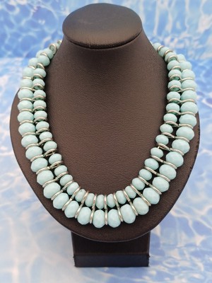 Beautiful Accessorize Silver Tone & Light Blue Glass Layered Beaded Bib Necklace