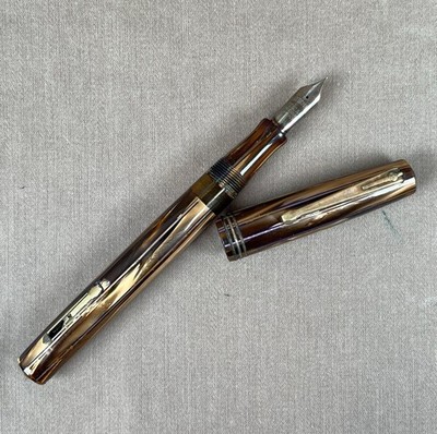 Vtg Waterman Ink Vue 2 Copper Pearl ''Blue Streak'' Fountain Pen 14k Account Nib