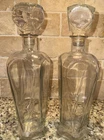 Lot 2 Vintage Square Faceted Glass Decanter Pair Stopper D-126 MCM 1968 TALL 12”