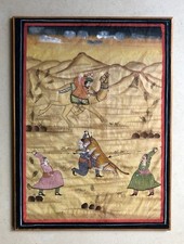 Indische Gouache auf Seide, Die Tigerjagd, 20. Jh.