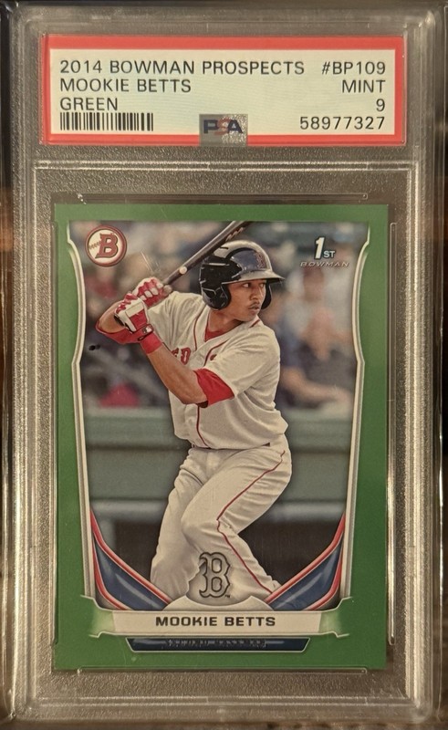 Mookie Betts Rookie Card - 2014 Bowman 1st Green Parallel #/199 - PSA 9 Mint