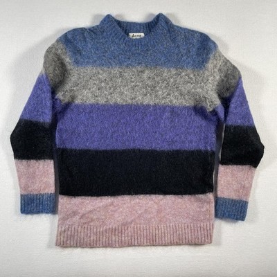 Acne Studios Albah Mohair Sweater Womens XS Blue Purple Pink Striped Mock Neck