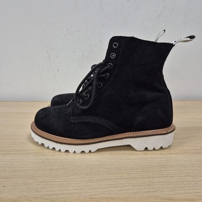 Dr. Martens 1460 Pascal weiches schwarzes Wildleder klobig weiß Bex Stiefel UK 6 #2
