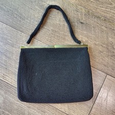 Walborg Vintage Black Bead Evening Bag Hand Made in Japan Gold Tone Frame Purse