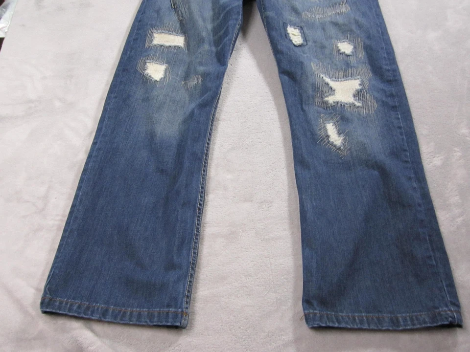 Pantalones de mezclilla Do para hombre 38x33 azul desgastado rasgado retazos algodón pesado DXM-005 Foto 3 de 4