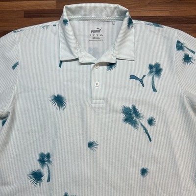 PUMA Performance Seersucker Hawaiian Palms Polo Small Mens Golf- TPC Sawgrass