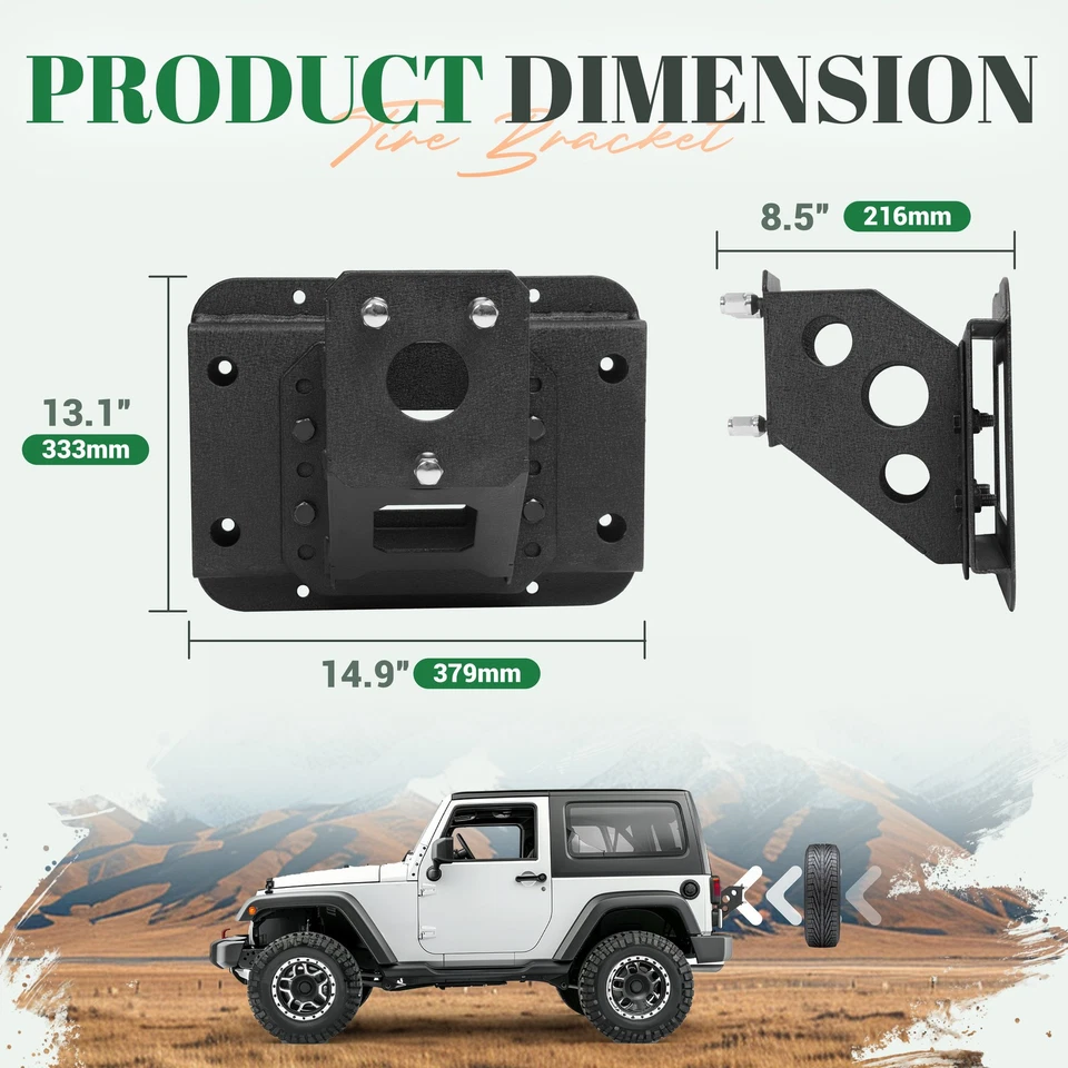 Adjustable Spare Tire Carrier Tire For Jeep Wrangler JK JKU Unlimited 07-18 - Image 3 of 4