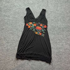 Rosa Rose Dress Women Black Floral Lace Trim V Neck Sleeveless Mini Casual Party