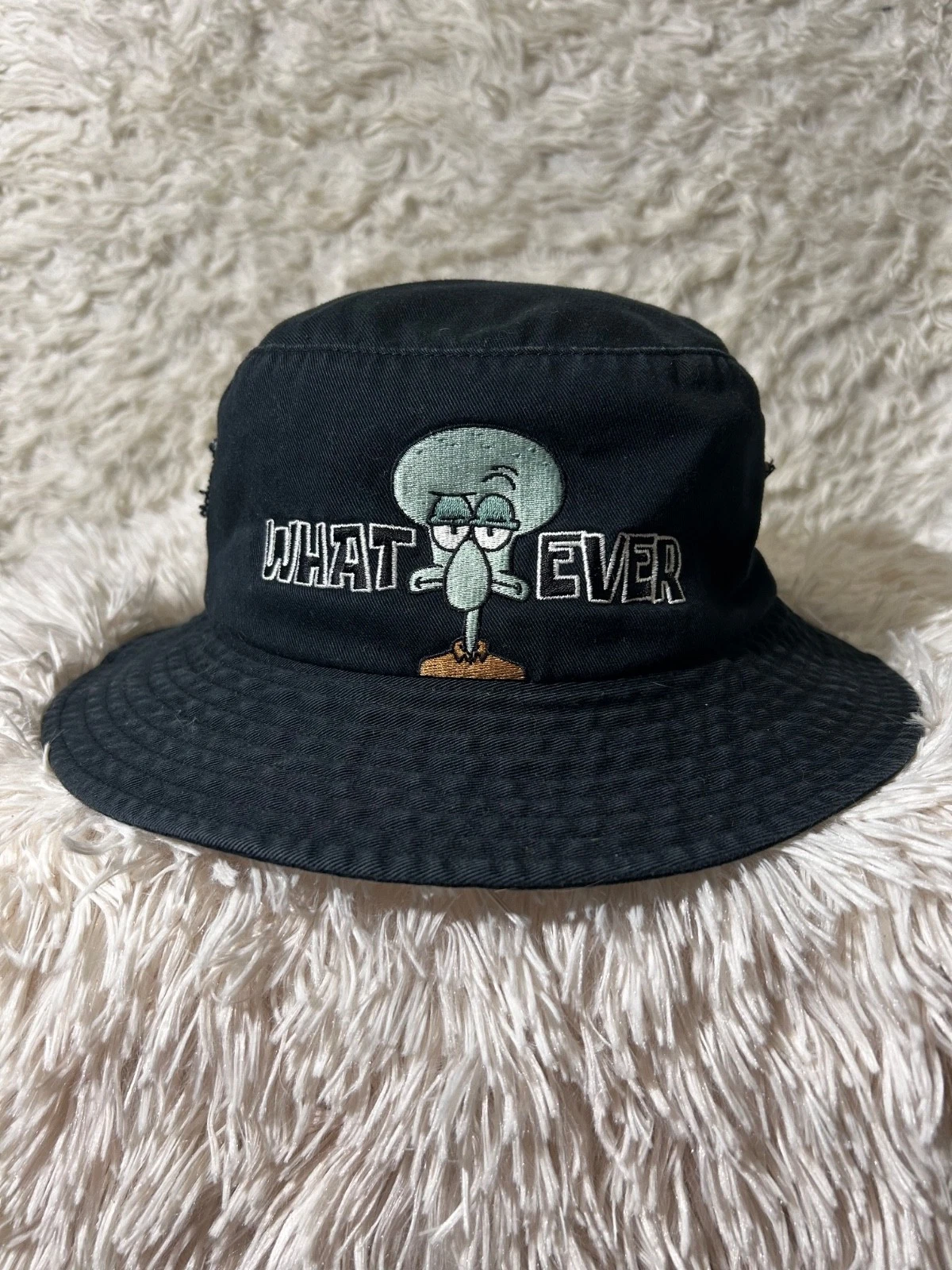 Vintage Universal Studios SpongeBob Squidward “What Ever” Bucket Hat Cap Rare