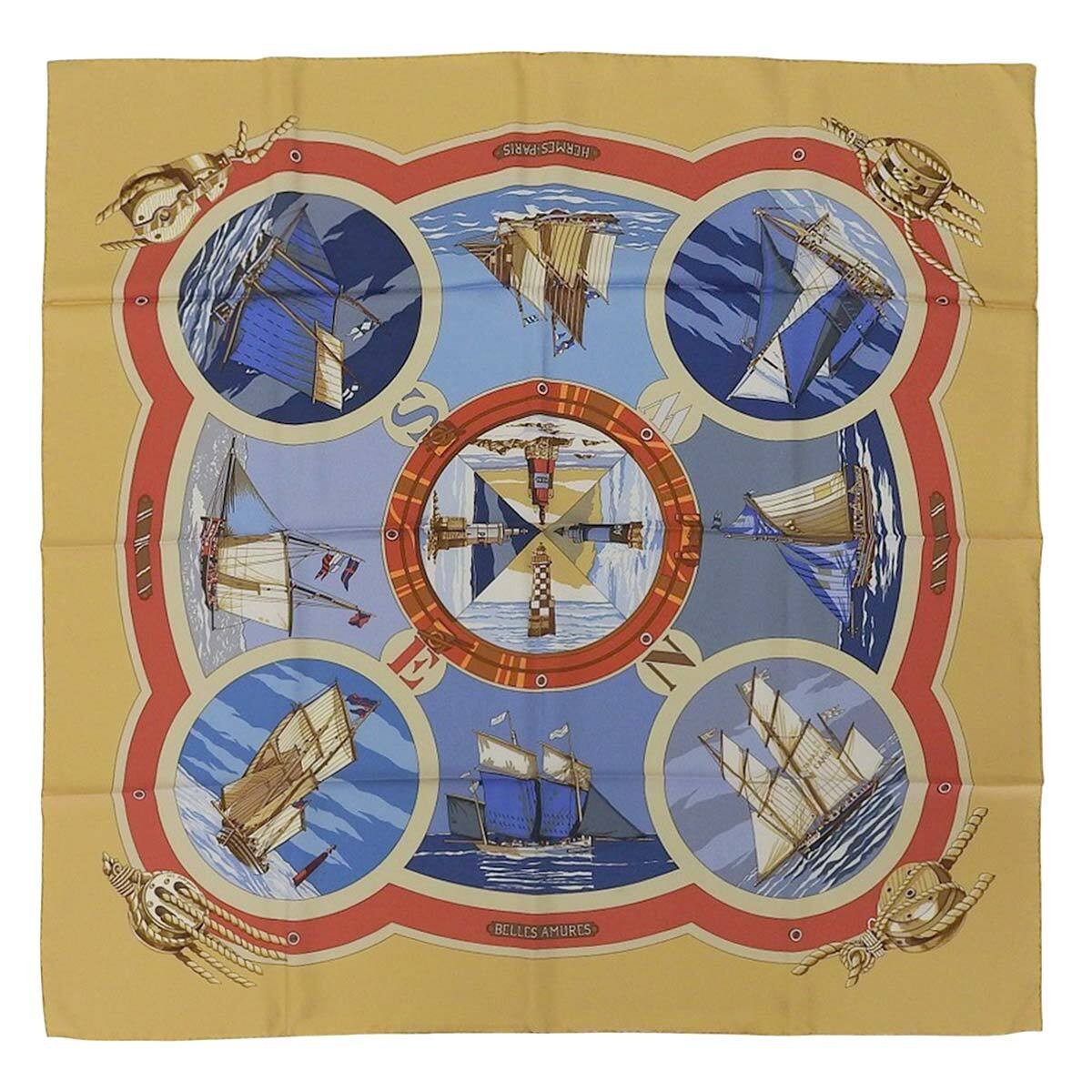 Hermes Carre 90 Bells Amures Silk Scarf Beige 4602 Sail Aesthetics