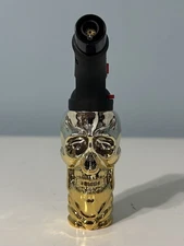Smokezilla 4” XXL 3D Refillable Skull Torch Gun Lighter Lockable - Gold & Silver
