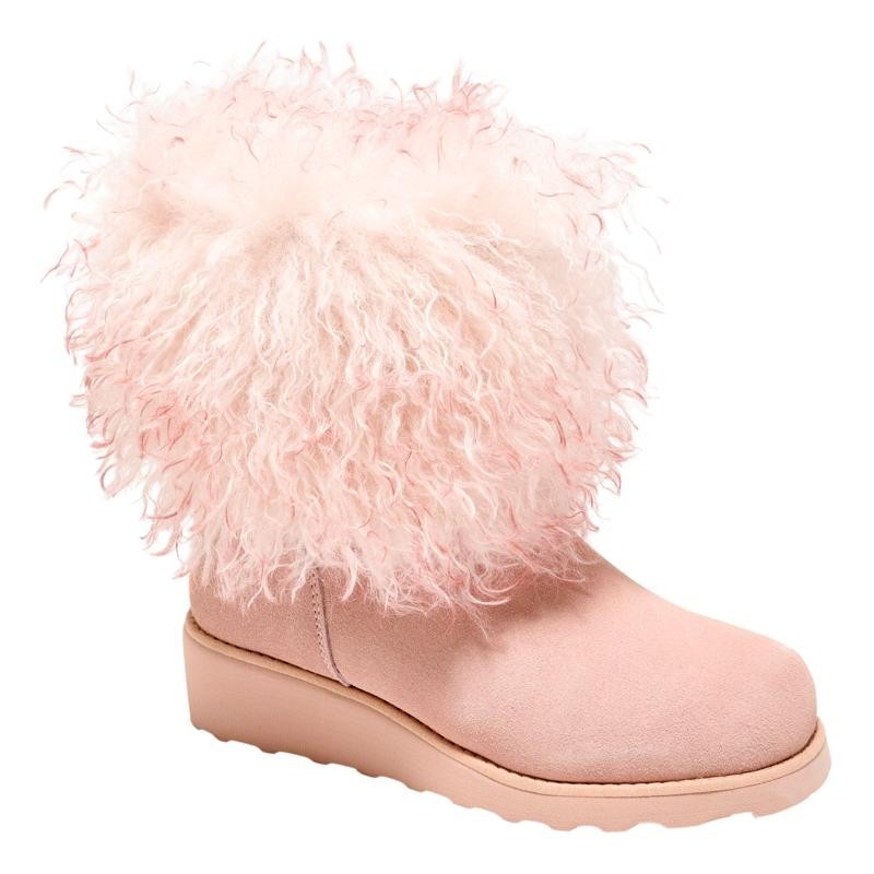 靴 COLORS OF CALIFORNIA curly fake fur boot BEARPAW Janell Curly Faux Fur and Suede Boot Rose Water Size 8