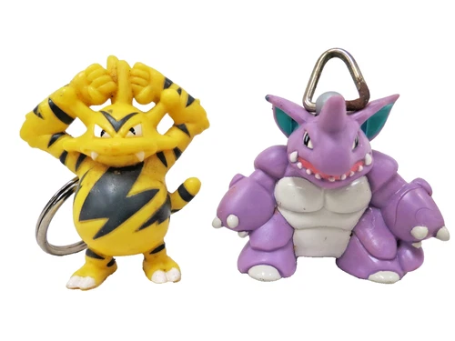2 Vintage Pokemon Key Rings Chains - Burger King 1999 Electrabuzz Nidoking