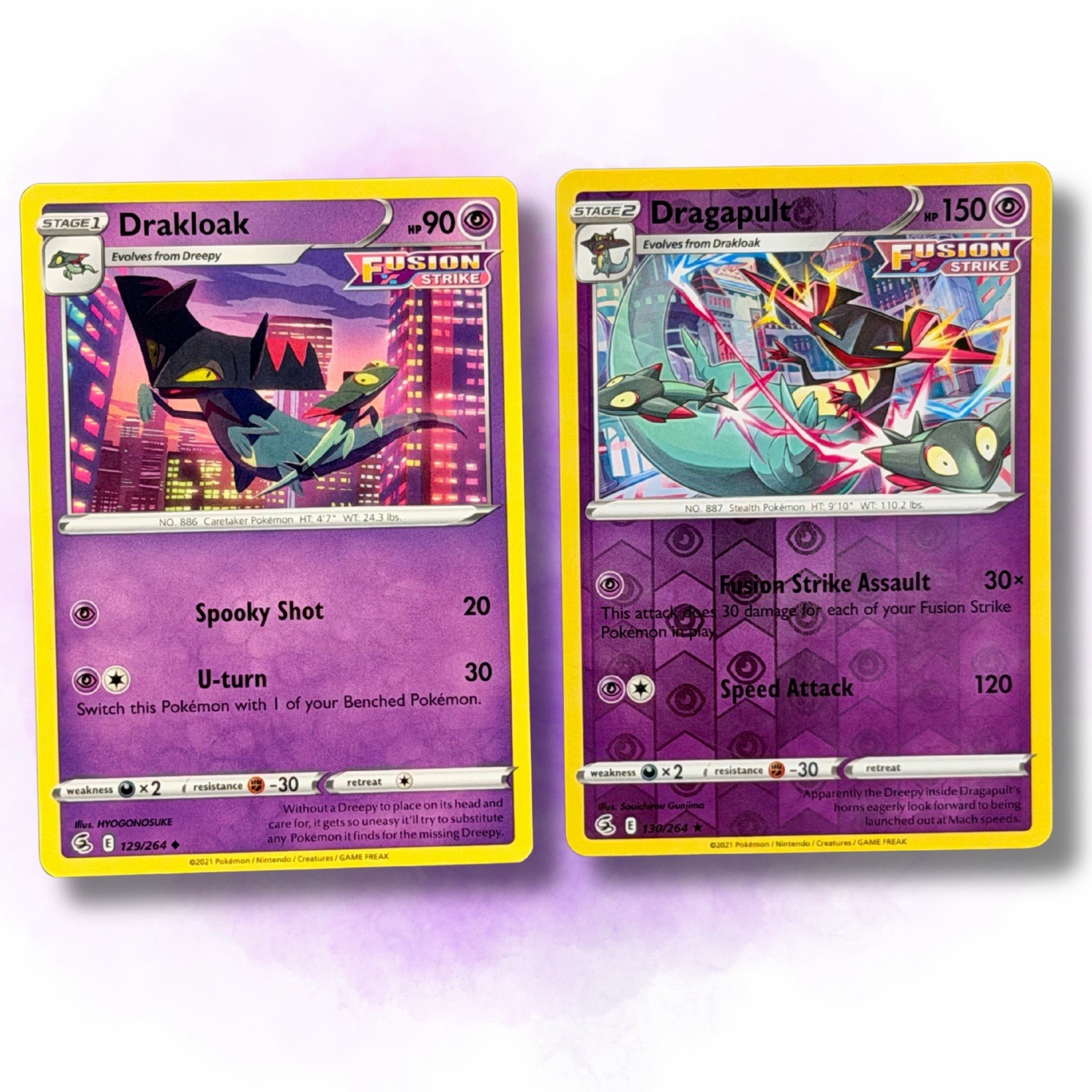 Pokémon TCG Fusion Strike Drakloak 129/264 + Dragapult 130/264 Reverse Holo NM
