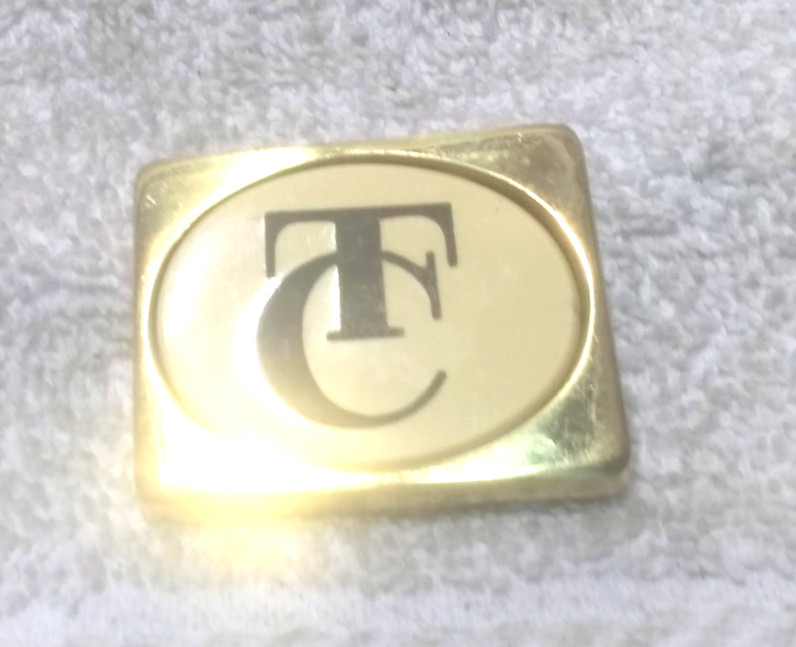 TC Initials Embedded Oval Barlow Solid Brass Buck… - image 1