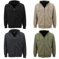 Mens Thick Sherpa Fur Jacket Hooded Fleece Lined Jacquard Winter Coat Sweatshirt
