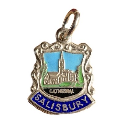Salisbury Kathedrale Silber Vintage Reise Schild Emaille Souvenir Charm