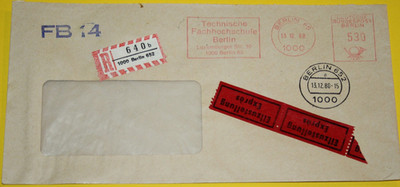 BU. Einschreiben, Exp Befördert von Berlin nach Bielefeld am 13.12.1988 (12.412)