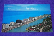 Vintage Chrome Postcard Aerial View Hotels along Indian Creek, Miami Beach, FL