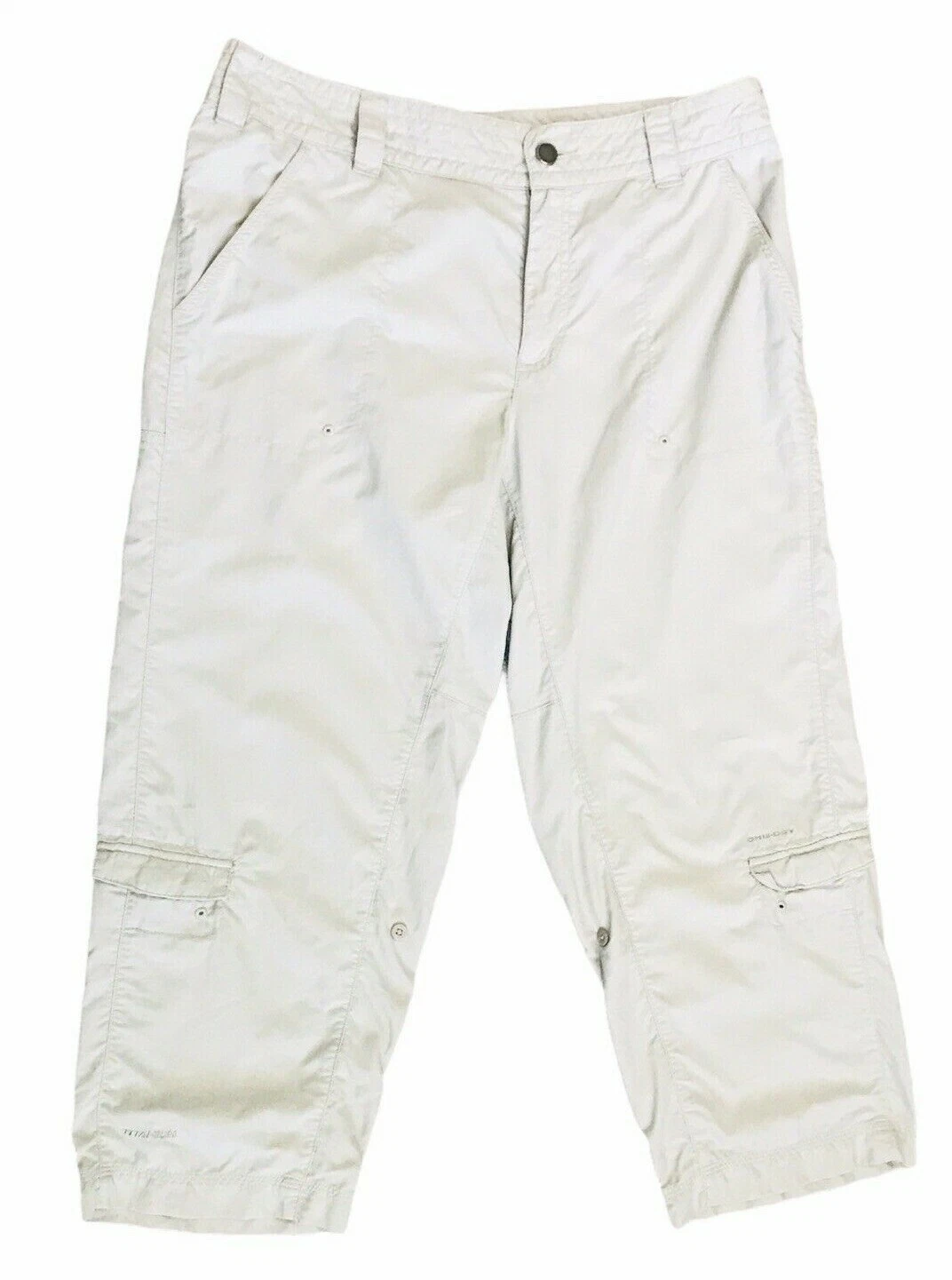 Columbia Sportswear Titanium Womens Capri Pants Sz 12 Tan Adjustable Pant Length