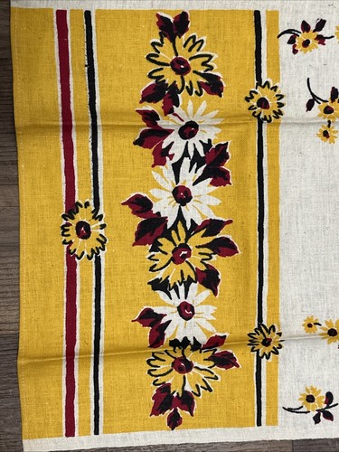 Vintage Startex Cotton Linen Kitchen Tea Towel Yellow Floral - Picture 4 of 8