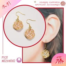 Japanese Handmade Mizuhiki Earrings - Rebirth of Happiness Upcycled Mizuhiki