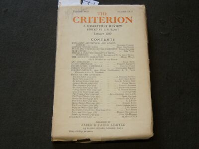 1939 JANUARY THE CRITERION QUARTERLY REVIEW MAGAZINE - POUND - MILLER - J 6159