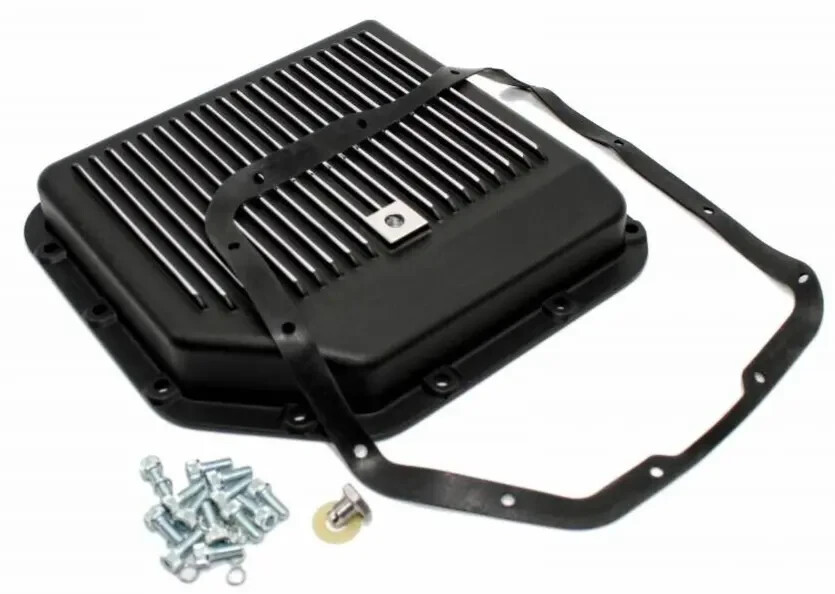 Black Finned Aluminum Transmission Oil Pan Kit W/ Drain Plug TH350 TH