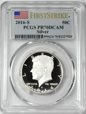 2016 S SILVER PROOF KENNEDY HALF DOLLAR PCGS PR70DCAM FIRST STIKE