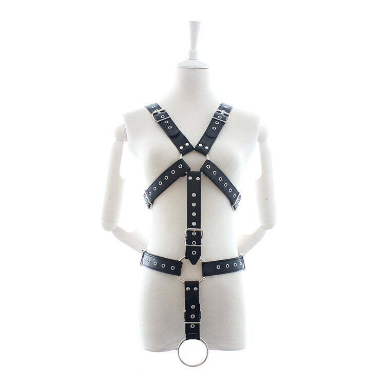 Cross Piece Body Harness Black Faux Leather Adult Fancy Dress Costume Roleplay