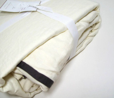 Pottery Barn Belgian Flax Linen Duo Tone Flange Ivory King Cal King Duvet Cover