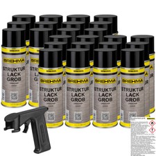 Produktbild - 24xBREHMA Strukturlack grob Kunststoff Kräusel Spray schwarz matt 400ml m. Griff