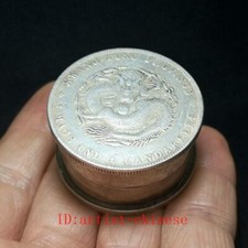 Chinese Tibet Silver inlay Dragon Statue coin Inkpad Box Seal old Collection