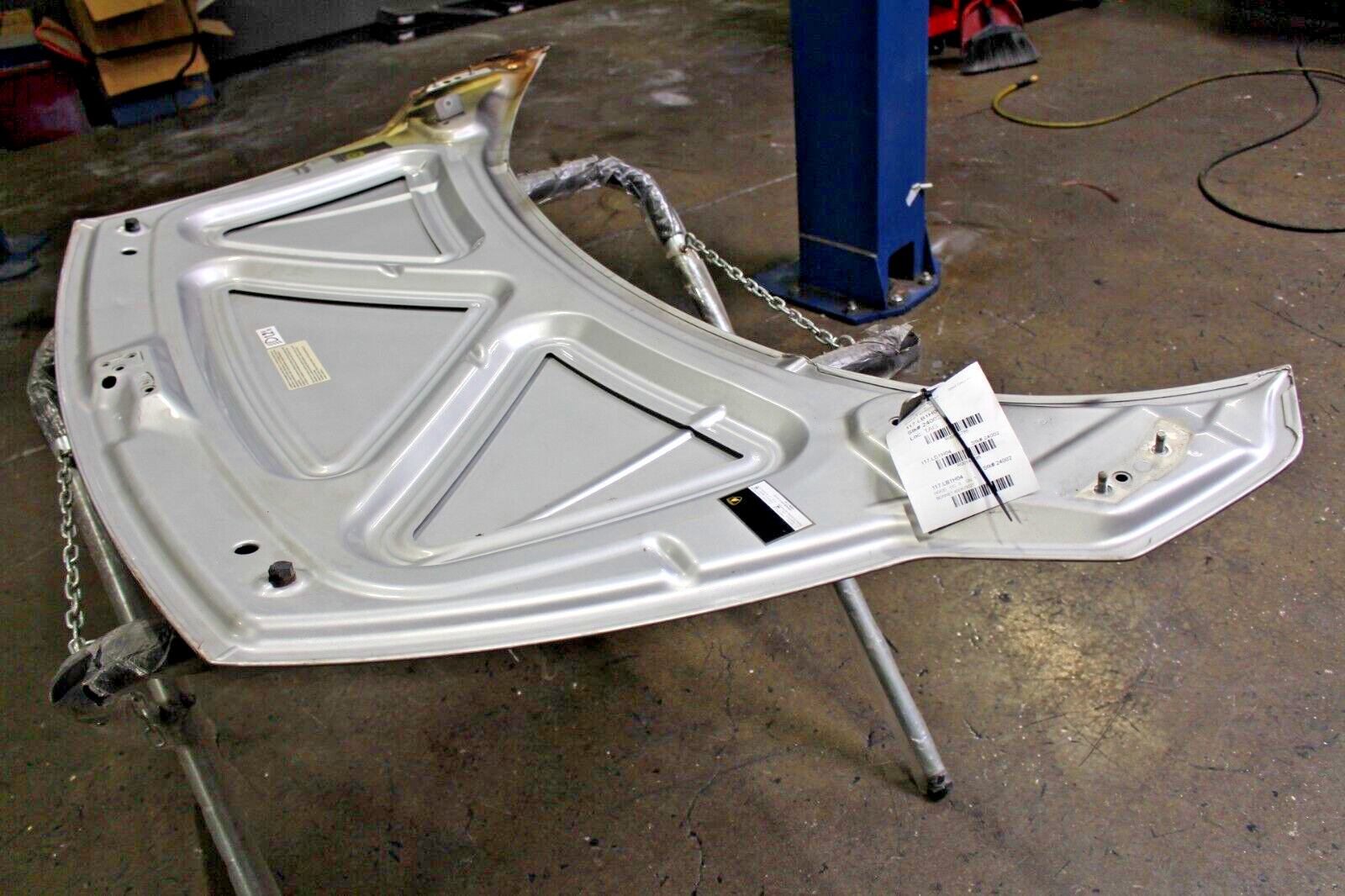 04-08 Lamborghini Gallardo, Front Hood, Silver, Fire Dmg, Used, P/N 400823021