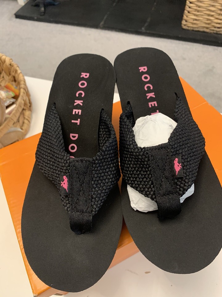 ROCKET DOG DIVER WOMENS WEDGE FLIP FLOPS IN BLACK UK SIZE 4 , NEW eBay