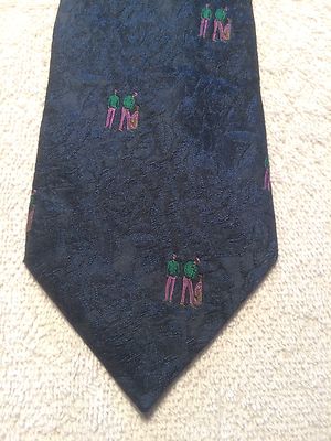 FIL A FIL PARIS MENS TIE NAVY BLUE WITH PURPLE GREEN GOLFERS 3.5 X 59