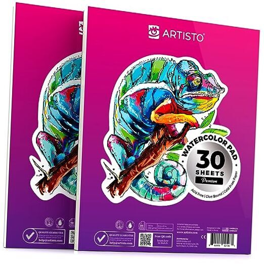 Watercolor Pads 9x12”, Pack of 2 (60 Sheets), Glue Bound, Acid-Free Paper,