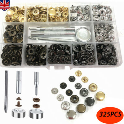 325Pcs Heavy Duty Snap Fasteners Press Studs Kit +Poppers Leather ...