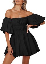 NWT $40 SIZE SMALL BLACK ON OR OFF SHOULDER MINI Dokotoo DRESS LATERN SLEEVE
