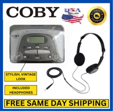 Portable Digital AM/FM Cassette Player, Stylish Vintage + Belt Clip & Headphones